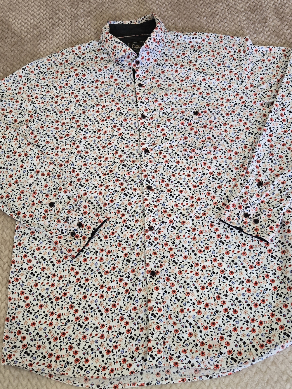 Cigar Couture Floral Button Down Shirt Men 3XL Red Blue Designer Style